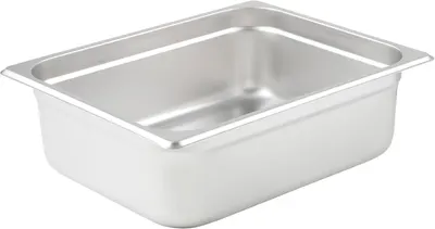 Displays the core product, a stainless steel food pan or container, in a clean catalog style to show its shape, material quality, and professional-grade construction.