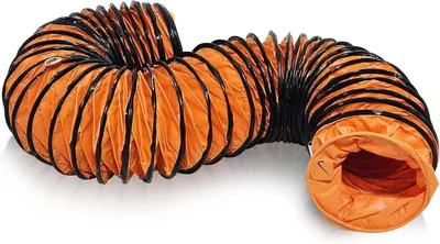 Shows the core product, a flexible orange and black ducting hose, clearly displaying its collapsible accordion-style construction and material to help shoppers understand what they are purchasing.