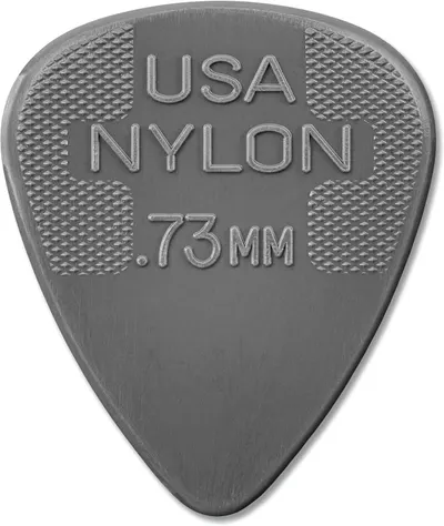 Displays the core product—a guitar pick—with clear material specification and thickness measurement to communicate quality and precise specifications to musicians.