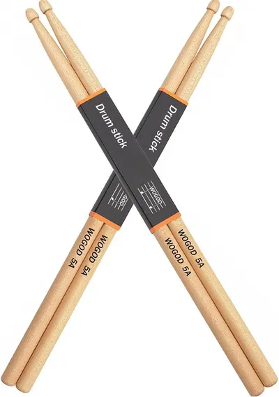 Displays the core product clearly on a white background to show shoppers exactly what drumsticks they will receive, including the branded grip design and wood construction. Uses a soft drop shadow…