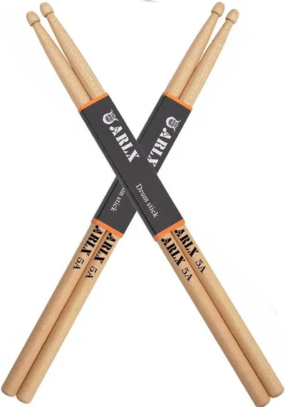 Displays the core product clearly on a white background to show shoppers exactly what they will receive - two pairs of wooden drumsticks with branded sleeves.