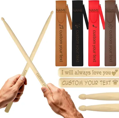 Shows the core product—customizable drumsticks and protective cases—in multiple color variations to communicate personalization options and what the buyer receives. Displays the selectable color…