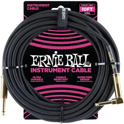 Shows the core product, an Ernie Ball 10ft instrument cable with braided exterior and gold-plated connectors, clearly displaying its physical appearance and professional quality construction.…