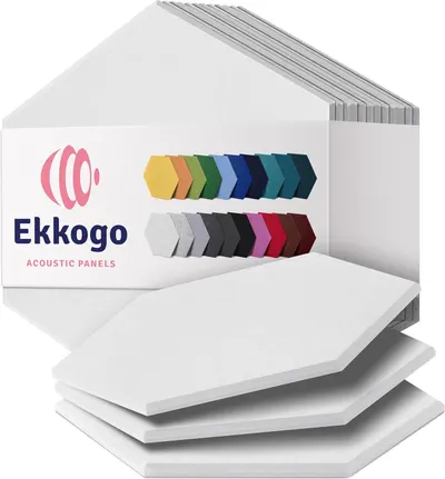 Shows the core product—hexagonal acoustic panels—in a multi-pack format to communicate what the buyer receives and the panel shape. Displays the wide range of color options available for the…