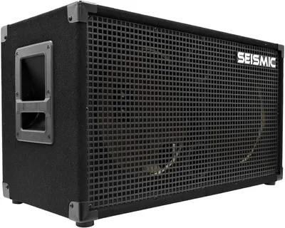 Displays the core product, a Seismic-branded speaker cabinet, in a clean catalog-style presentation to show its design, construction, and branding clearly to potential buyers.