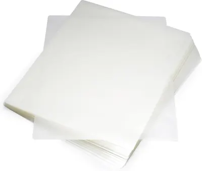 Shows the core product clearly—a stack of laminating sheets or pouches—allowing shoppers to see what they are purchasing in a clean, catalog-style presentation.