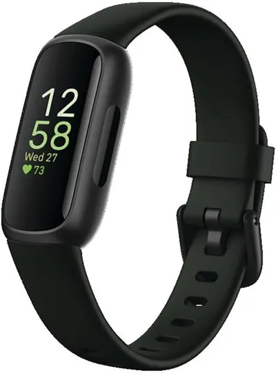 Shows the core product clearly with its active display showing time, date, and heart rate monitoring to communicate its primary fitness tracking functionality. Demonstrates the product in active use…