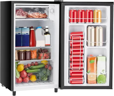 Shows the refrigerator fully stocked with food and beverages to demonstrate its storage capacity, organization features, and practical everyday use for shoppers. Demonstrates how the refrigerator…