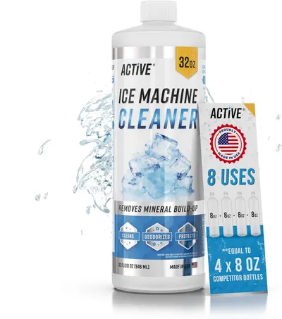 Displays the core product clearly with its bottle and packaging to show shoppers exactly what they will receive and communicate the product's primary function as an ice machine cleaner. Uses added…