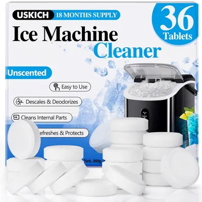 Shows the core product—ice machine cleaner tablets in their retail packaging—to communicate what the shopper is purchasing and the quantity included. Displays the retail packaging with key product…