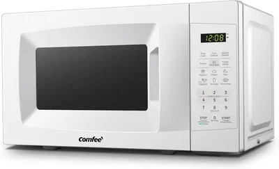 Displays the core product, a white Comfee microwave, clearly showing its design, control panel with preset functions, and digital display to help shoppers understand what they are purchasing.