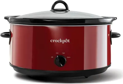 Displays the core product clearly on a white background to show the shopper exactly what they are purchasing, including the red finish, glass lid, handles, and control dial.