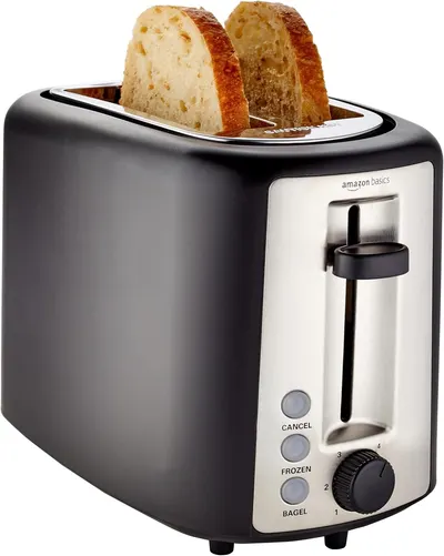 Displays the core product clearly showing its design, toasting capability with bread in action, and control features to help shoppers understand what they are purchasing. Demonstrates the toaster…