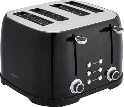 Displays the core product clearly on a white background to show the toaster's design, 4-slice capacity, control dials, and buttons for shoppers to understand what they are purchasing.