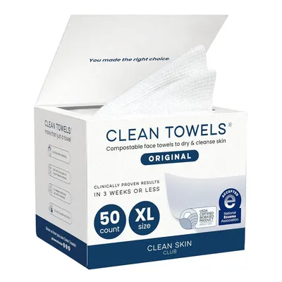 Shows the core product packaging with towels visible inside, communicating the product type, size, quantity, and eco-friendly compostable feature to help shoppers understand what they are…