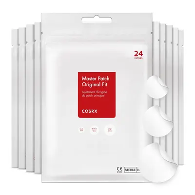 Shows the core product packaging and the actual patches in three different sizes to help shoppers understand what they are purchasing and the size options included. Displays the retail packaging…