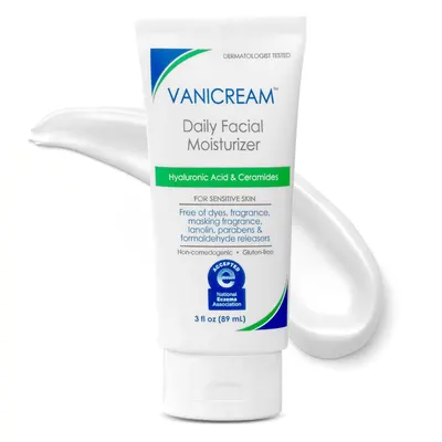 Shows the core product clearly with its packaging and key ingredients to help shoppers identify the moisturizer and understand its formulation for sensitive skin. Displays the actual retail…