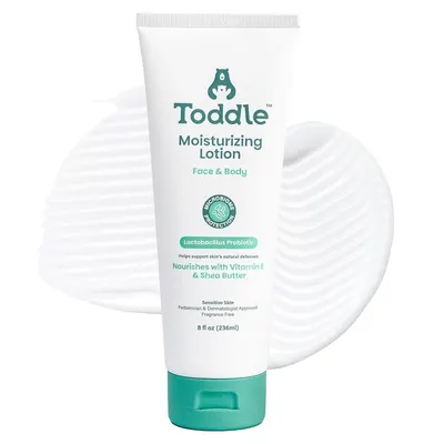 Displays the core product clearly on a clean white background to show shoppers exactly what they will receive, emphasizing the moisturizing lotion for face and body with probiotic protection. Uses a…