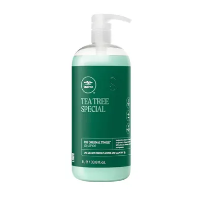 Displays the core product clearly on a clean white background to show the Tea Tree Special shampoo bottle with pump dispenser and communicate the size and branding.