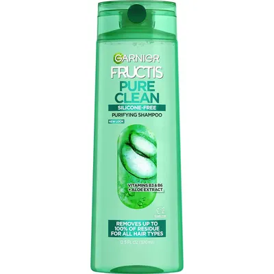 Displays the core product, a Garnier Fructis Pure Clean shampoo bottle, clearly showing the brand, product line, and key features to help shoppers identify and evaluate the item.