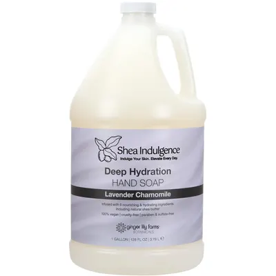 Displays the core product clearly on a white background to show shoppers exactly what they will receive, emphasizing the large 1-gallon size and lavender chamomile scent.