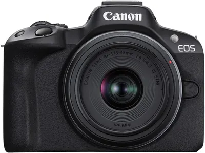 Displays the Canon EOS camera as the core sellable product in a clean, catalog-style presentation that allows shoppers to clearly see the camera's design, branding, and included lens.