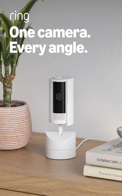 Communicates that this Ring security camera offers comprehensive 360-degree or wide-angle monitoring capability, reassuring shoppers they can capture every angle of their space with a single device.…