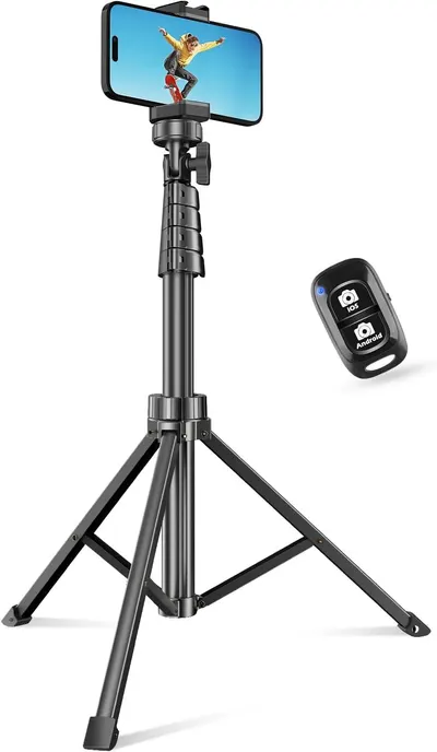 Displays the complete phone tripod system with remote control to show shoppers exactly what they will receive and how the product looks when assembled. Shows that the tripod comes with an included…