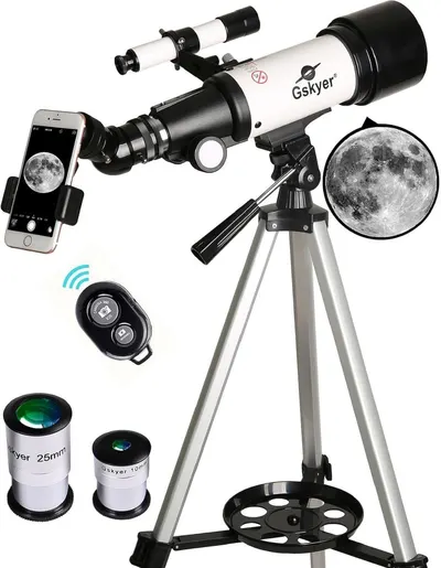 Shows the complete telescope package including the main telescope unit, tripod mount, and all included accessories to communicate the full value of the purchase. Displays all the included…