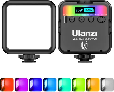 Shows the core product from front and back views to communicate its key features including RGB color capability, digital controls, battery capacity, and magnetic mounting system. Displays the…