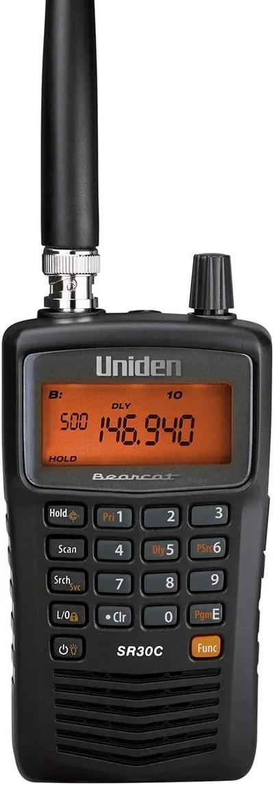 Displays the core product clearly on a white background to show the shopper exactly what they will receive, including the antenna, display screen, and control buttons.