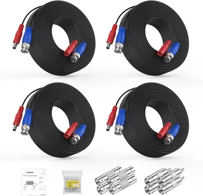 Shows the core sellable product, a 4-pack of black cables with red and blue connectors, along with included accessories like cable clips and additional connectors to communicate what the buyer…