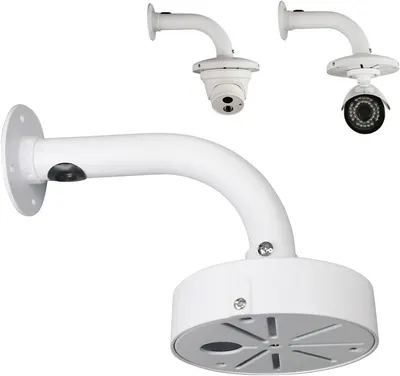 Shows the core product, a wall-mount bracket for security cameras, along with compatible camera examples to demonstrate its use and compatibility with different camera types. Displays the mounting…