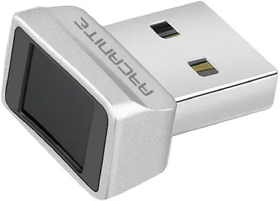 Displays the core product clearly on a white background to show the shopper exactly what they will receive, emphasizing its compact USB form factor and fingerprint scanning capability.