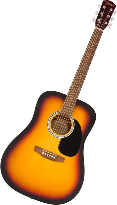 Displays the core sellable product, a Fender acoustic guitar with a sunburst finish, in a clean catalog-style presentation to show shoppers exactly what they will receive.
