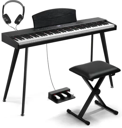 Shows the core digital piano product with its full-key keyboard on a stand, communicating the complete instrument the shopper will receive. Demonstrates that the purchase includes essential…