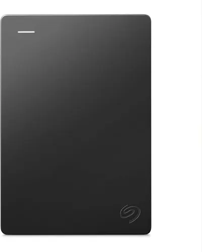 Displays the core product clearly on a clean white background to show the sleek design and branding of the external hard drive. Uses a gradient background from light to dark gray with subtle…