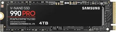 Displays the Samsung 990 PRO SSD clearly showing the product model, capacity, and technical specifications to help shoppers identify the exact storage solution they need.