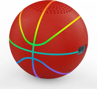 Displays the core product, a basketball with rainbow-colored gradient lines and textured grip surface, clearly showing its unique design and visual appeal to shoppers. Uses a subtle drop shadow…