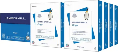 Shows the core product—Hammermill Copy paper—in its retail packaging, clearly displaying the brand, product name, and key specifications to help shoppers identify and purchase the item. Displays the…