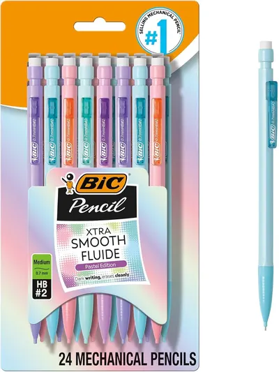 Shows the complete 24-pack of BIC mechanical pencils in pastel colors, clearly displaying the product packaging and individual pencils to communicate what the buyer will receive. Displays the retail…