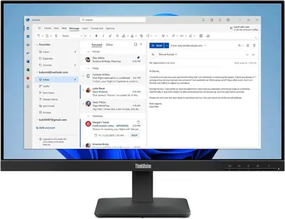 Demonstrates the product's email functionality by showing an active email composition window with inbox management, allowing shoppers to understand how the device handles professional communication…
