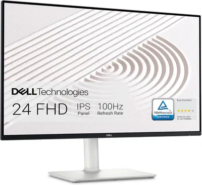 Displays the Dell monitor as the core product while highlighting key technical specifications and eye comfort features to help shoppers understand the monitor's capabilities and quality…