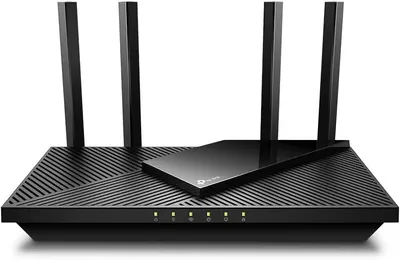 Displays the core product clearly on a clean white background to show the router's design, antenna configuration, and front panel indicators. Uses a subtle drop shadow and reflection beneath the…