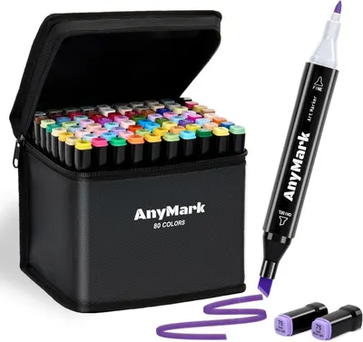 Displays the complete marker set with carrying case to show the variety of colors available and the organized storage solution, reassuring buyers they are getting a comprehensive art supply kit.…
