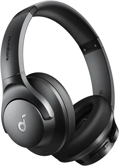 Displays the Soundcore headphones in a clean, professional catalog style to showcase the product's sleek design, premium materials, and brand identity.