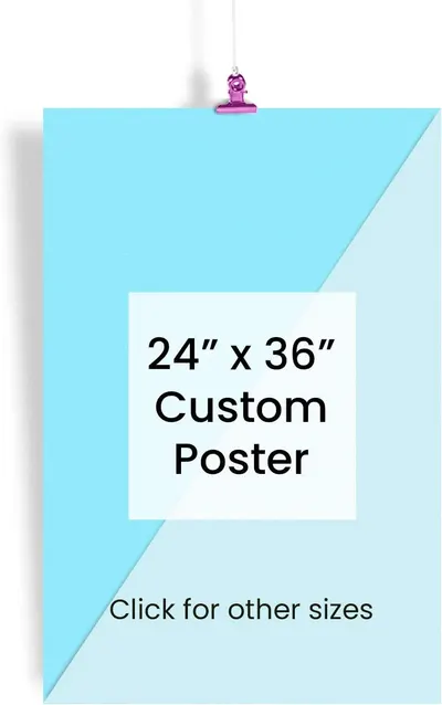 Displays the core product, a custom poster in 24x36 size, clearly showing the product dimensions and customization capability to help shoppers understand what they are purchasing.
