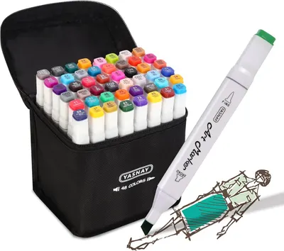 Shows the complete marker set with all 48 colors organized in their storage case, demonstrating the variety and organization of the product to help shoppers understand what they will receive.…