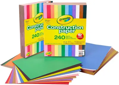 Shows the Crayola construction paper product with its packaging and the variety of colorful sheets included, communicating the quantity and color options available to shoppers. Displays the retail…