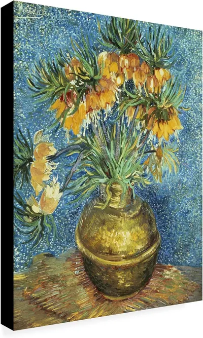 Displays the core product—a canvas print of a floral painting—showing the artwork's design, colors, and gallery-wrapped canvas construction to help shoppers visualize it in their space.